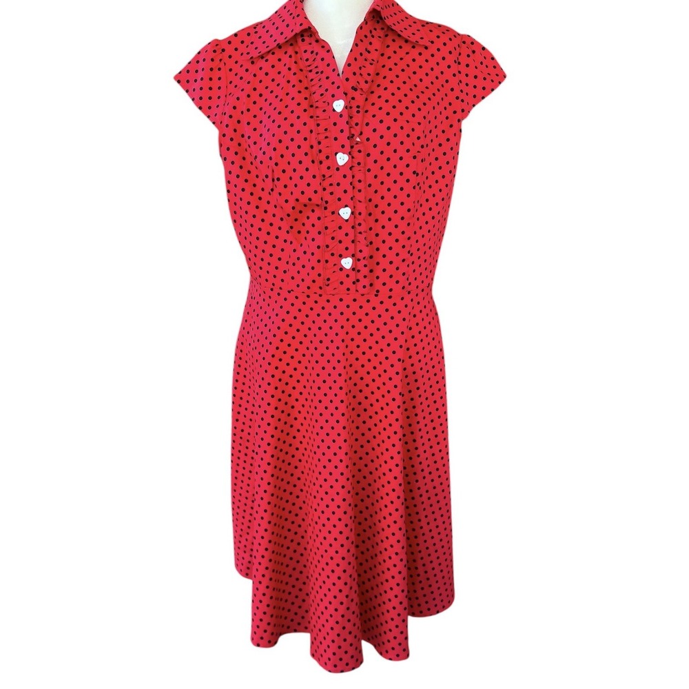 Wedtrend Pin Up Retro House Dress‎ Red Black Polka Dots Heart Buttons Womens 2XL